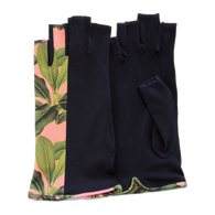 Blue fingerless gloves with leaves pattern