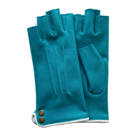 Fingerless gloves, mittens green lagoon and white. Designed and made in France