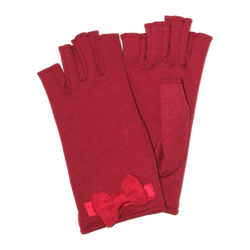Red fingerless gloves with assorted bow