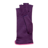 Purple fingerless gloves with buttons ornement