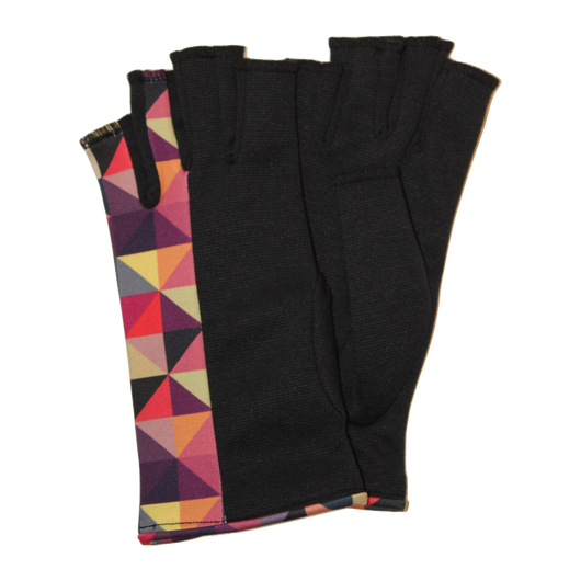 Black fingerless gloves with triangles stripe