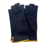 Fingerless gloves, mittens black and yellow. Designed and made in France.