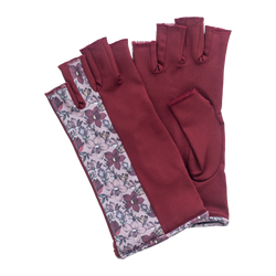 Bordeaux and floral pattern fingerless gloves